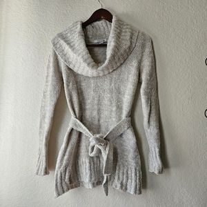 Forever 21 Knit Tie Belt Cowl Neck Sweater